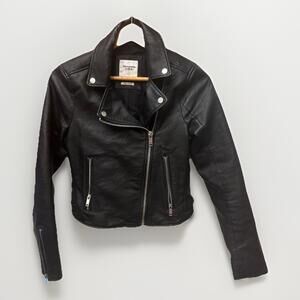 Abercrombie & Fitch Women's Size S Black Vegan Faux Leather Full Zip Moto Jacket